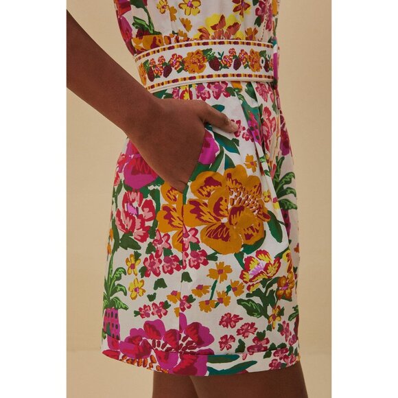 FARM RIO Romper XL Floral Off-White Flowerful Sketch Belted NEW - Picture 4 of 16